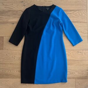 Ann Taylor Black and Royal Blue Long Sleeve Sheath Dress